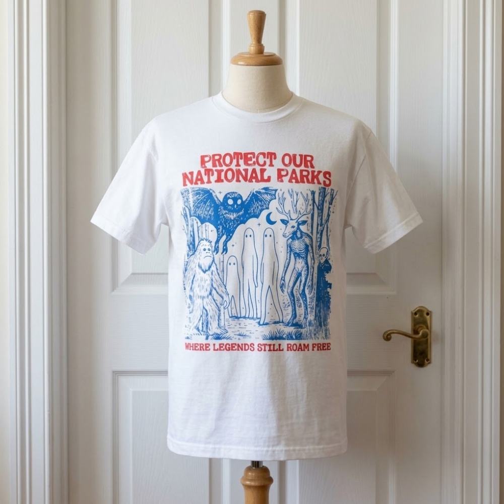 Protect Our National Parks Cryptid Bigfoot White Nature Graphic T-Shirt